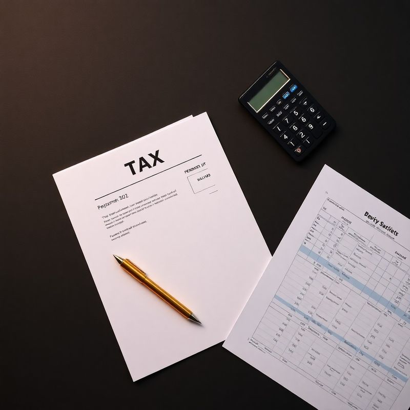 Documente fiscale organizate cu creion mecanic auriu și calculator